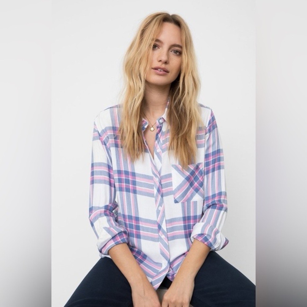 Rails Charli Striped Button Down Blouse - White, Pink, Aqua
